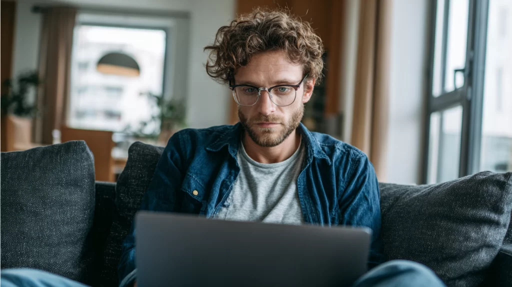 גבר יושב מול המחשב