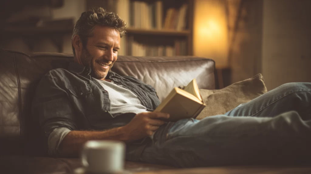 גבר יושב על הספה